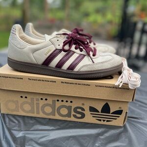 Adidas Samba Shoes in Off-White and Maroon